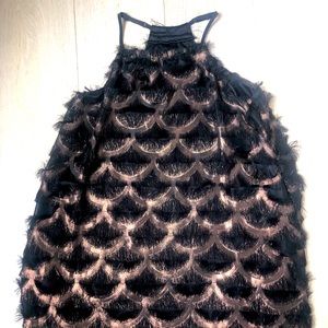 Black Eyelash Material A-line Cocktail Dress